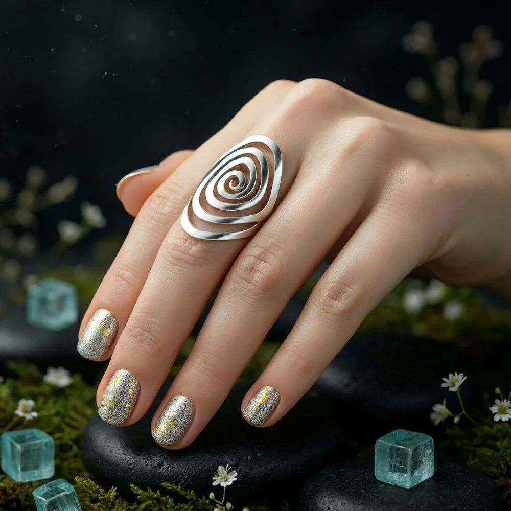 Stainless Steel Spiral Swirl Adjustable Ring Whimsigoth Witchy Boho Sz 8-10